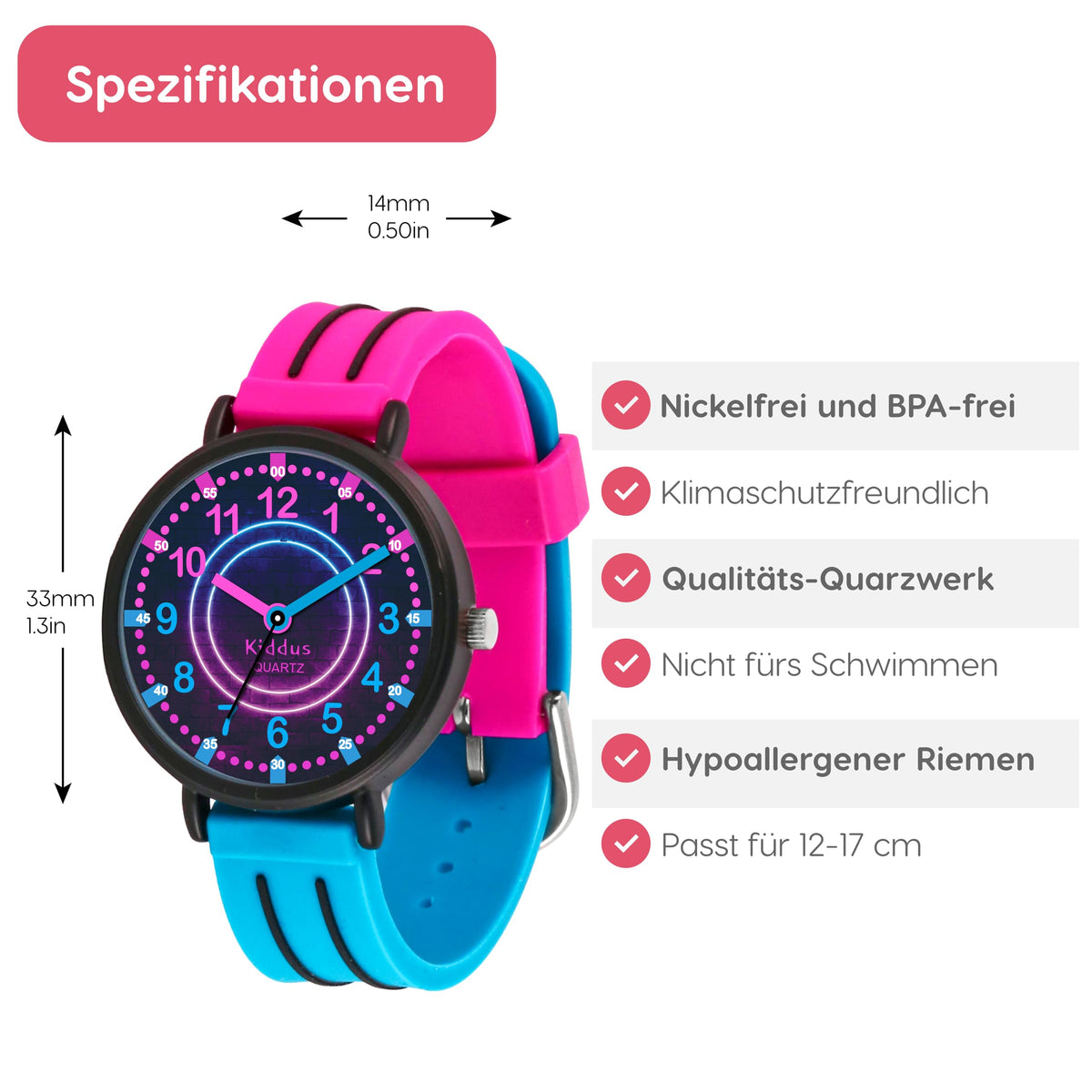 Kids Time Teacher Watch - Educational Analog Watch with Japanese Quartz Movement Ages 5-12