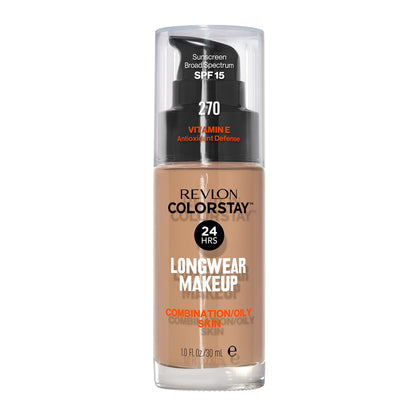 Revlon Liquid Foundation, ColorStay Face Makeup for Combination &amp; Oily Skin, SPF 15, Medium-Full Coverage with Matte Finish, 180 Sand Beige, 1 Fl Oz