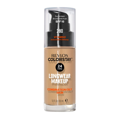 Revlon Liquid Foundation, ColorStay Face Makeup for Combination &amp; Oily Skin, SPF 15, Medium-Full Coverage with Matte Finish, 180 Sand Beige, 1 Fl Oz
