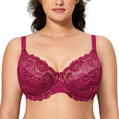 Plus Size Full Coverage Bra - Lace Underwire Unlined Bra Up to J Cup