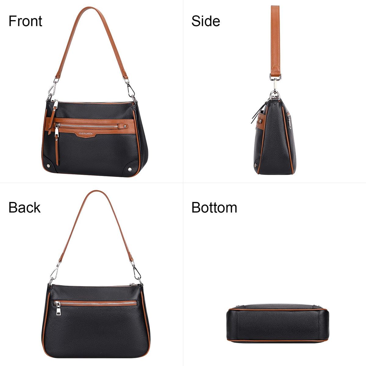 Over Earth Soft Genuine Leather Crossbody Bags for Women Medium Shoulder Purses Hobo Handbags with Multi Pockets