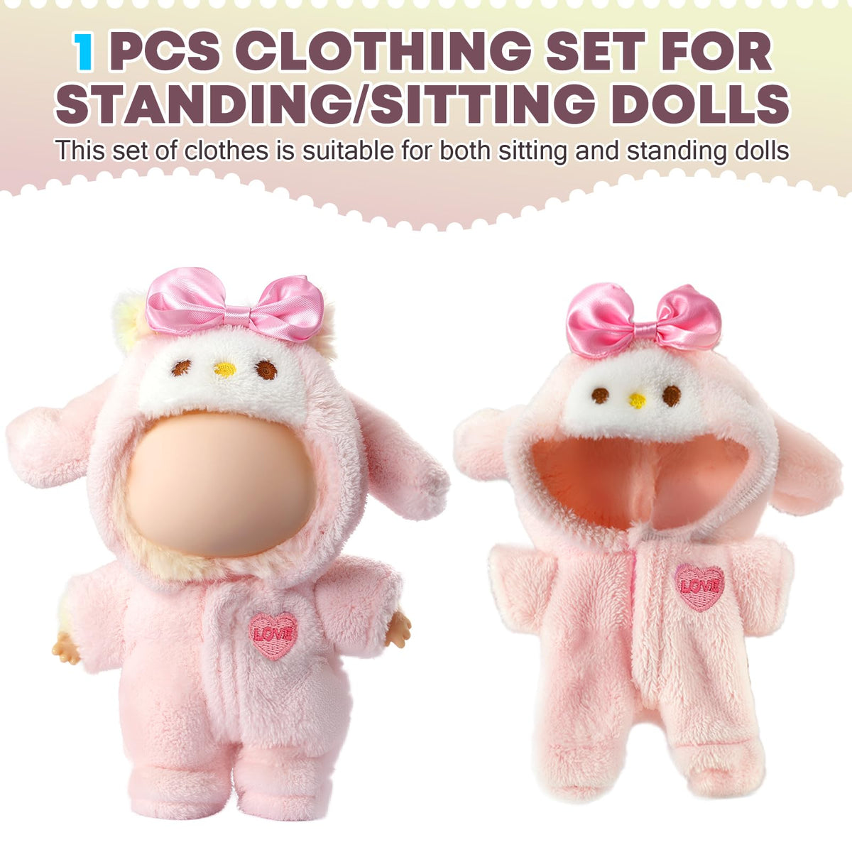 3 Piece Handmade Crochet Outfit for 17cm Dolls - Heart Sweater Hat &amp; Bag Set