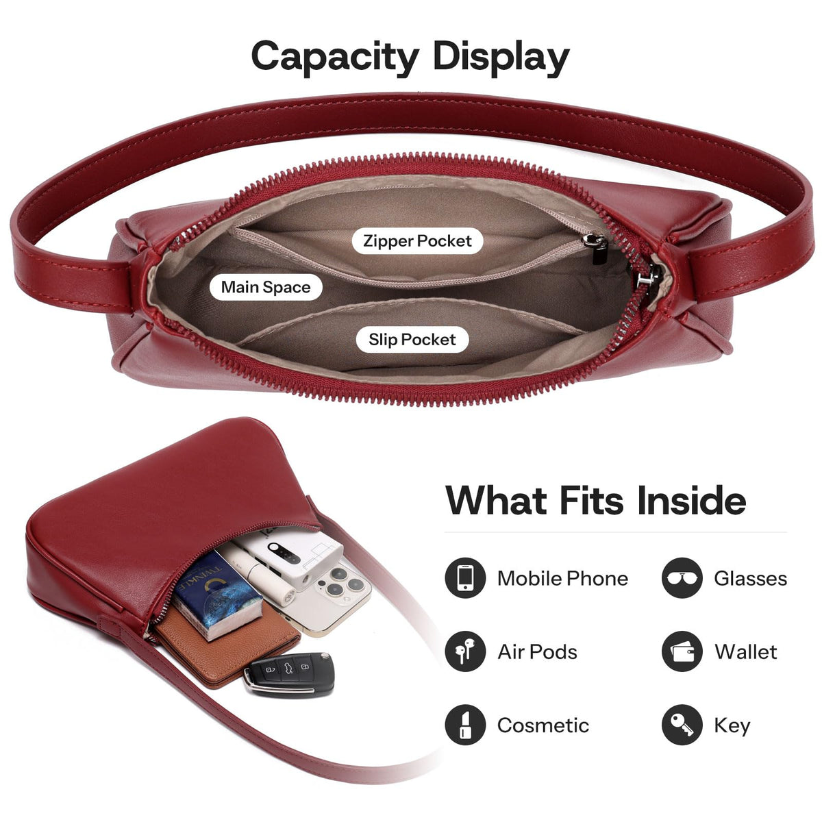 Small Shoulder Bag for Women Cute Mini Purse Trendy Vegan Leather Y2k Crescent Handbag