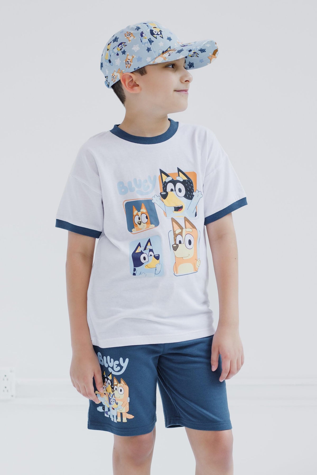 Bluey 3-Piece Kids Outfit Set - T-Shirt, Shorts &amp; Baseball Cap for Toddlers to Big Kids