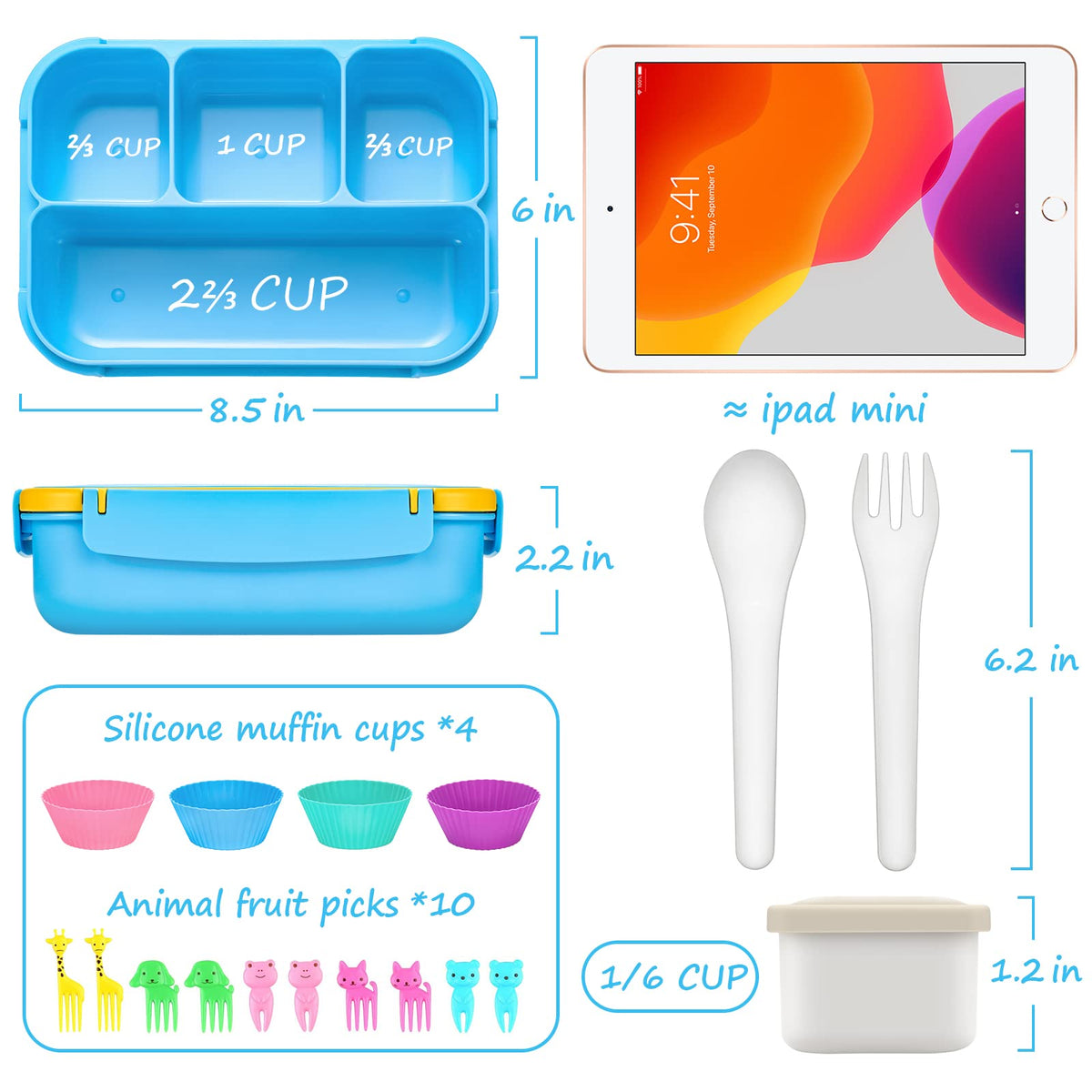 Bento Lunch Box for Kids - 4 Compartment Leak-Proof School Lunch Container with Utensils Purple