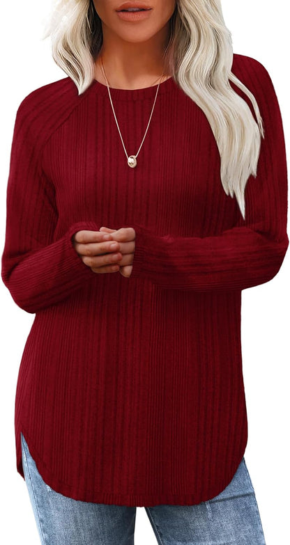 Long Sleeve Tunic Top for Women - Loose Fit Pullover with Curved Hem