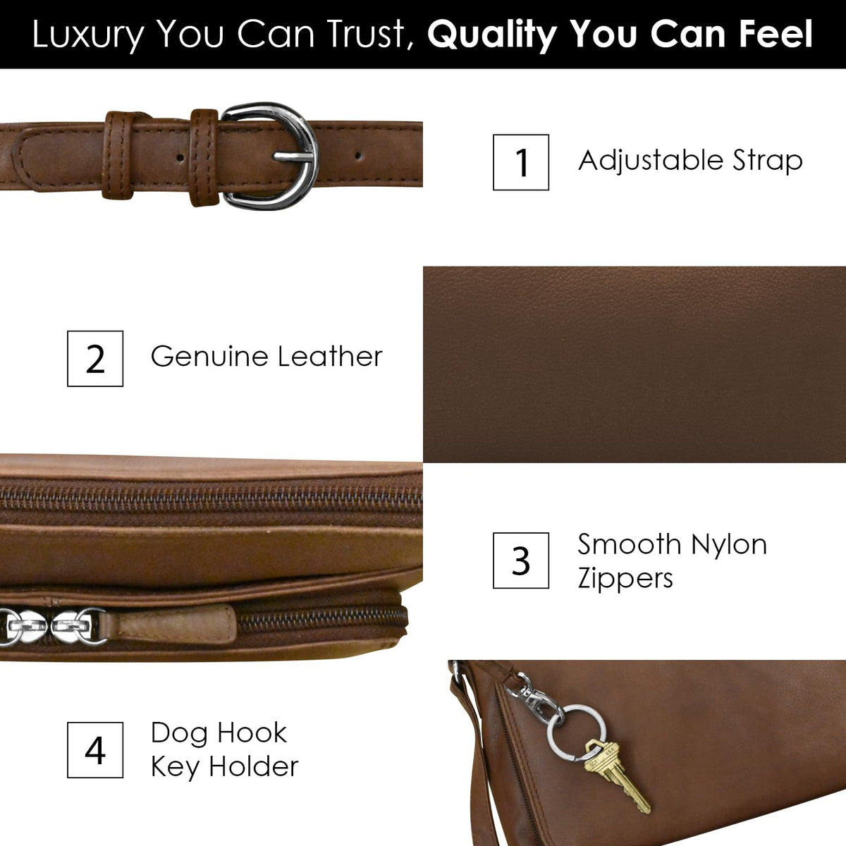 ili New York Genuine Leather Crossbody Bags for Women - Premium RFID Blocking Shoulder Bag Organizer with Adjustable Strap