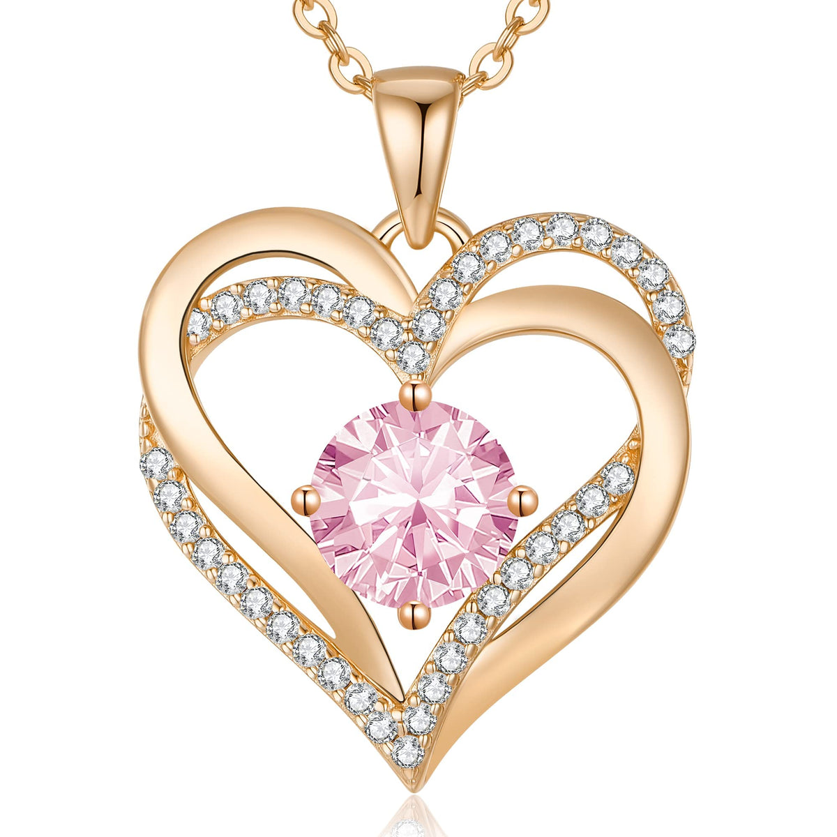 Personalized Double Heart Birthstone Necklace for Women – Sterling Silver Gift