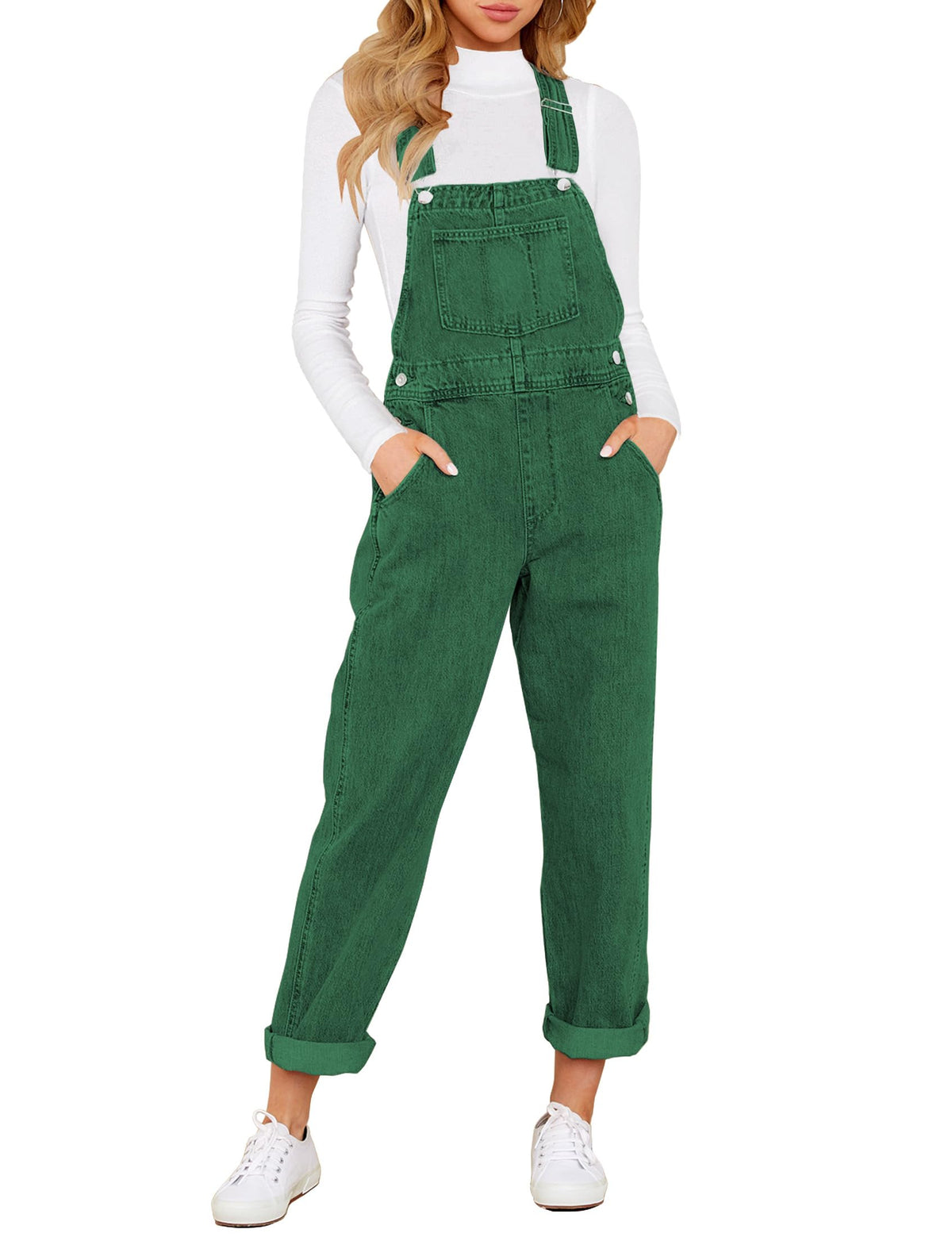 Denim Bib Overalls - Adjustable Loose Fit Jeans Jumpsuit for Women