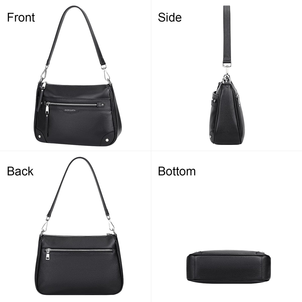 Over Earth Soft Genuine Leather Crossbody Bags for Women Medium Shoulder Purses Hobo Handbags with Multi Pockets