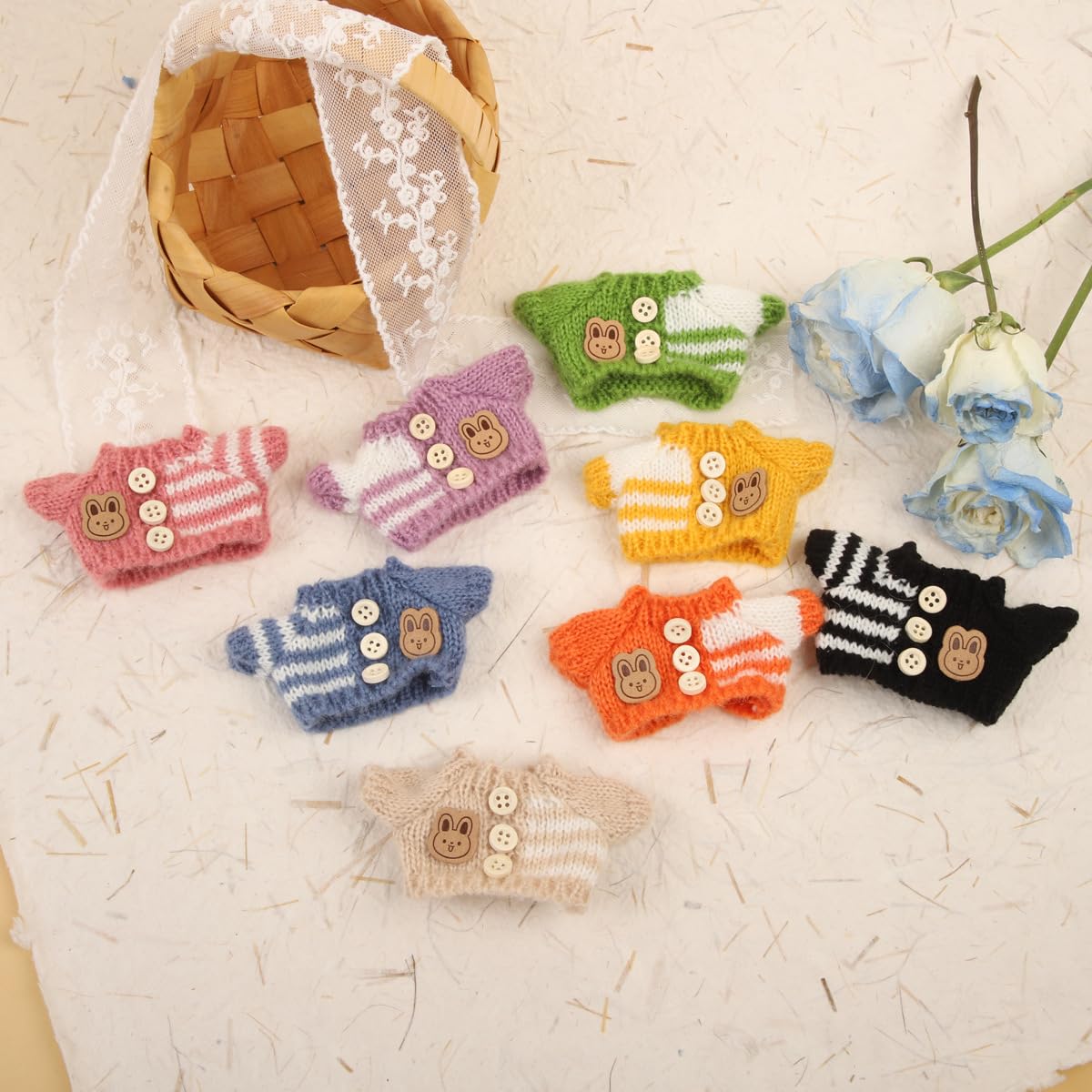 3 Piece Handmade Crochet Outfit for 17cm Dolls - Heart Sweater Hat &amp; Bag Set