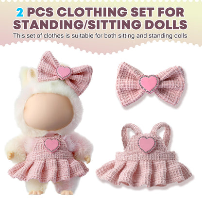 3 Piece Handmade Crochet Outfit for 17cm Dolls - Heart Sweater Hat &amp; Bag Set