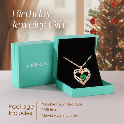 Personalized Double Heart Birthstone Necklace for Women – Sterling Silver Gift
