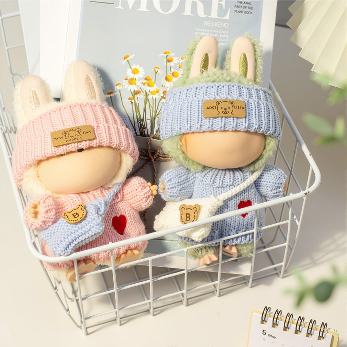 3 Piece Handmade Crochet Outfit for 17cm Dolls - Heart Sweater Hat &amp; Bag Set
