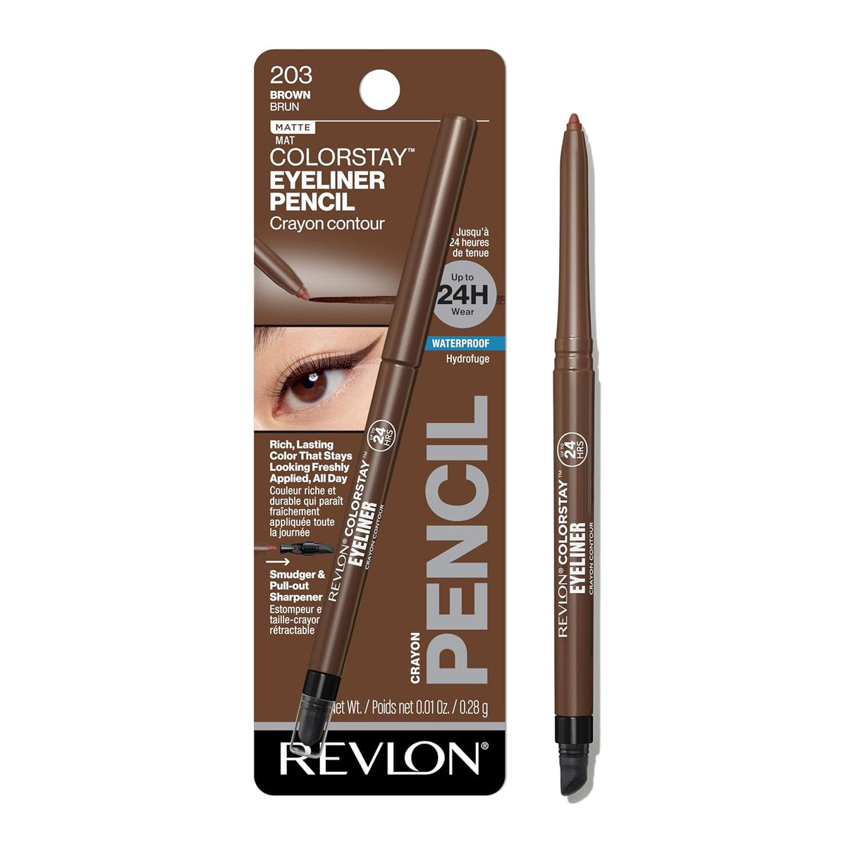 Revlon ColorStay Pencil Waterproof Eyeliner, Smudge-Proof, Eye Makeup with Built-In Sharpener, Long-Lasting, Matte Finish, 201 Black, 2 pack
