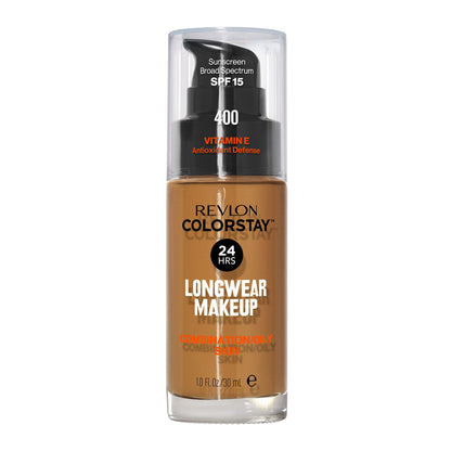 Revlon Liquid Foundation, ColorStay Face Makeup for Combination &amp; Oily Skin, SPF 15, Medium-Full Coverage with Matte Finish, 180 Sand Beige, 1 Fl Oz