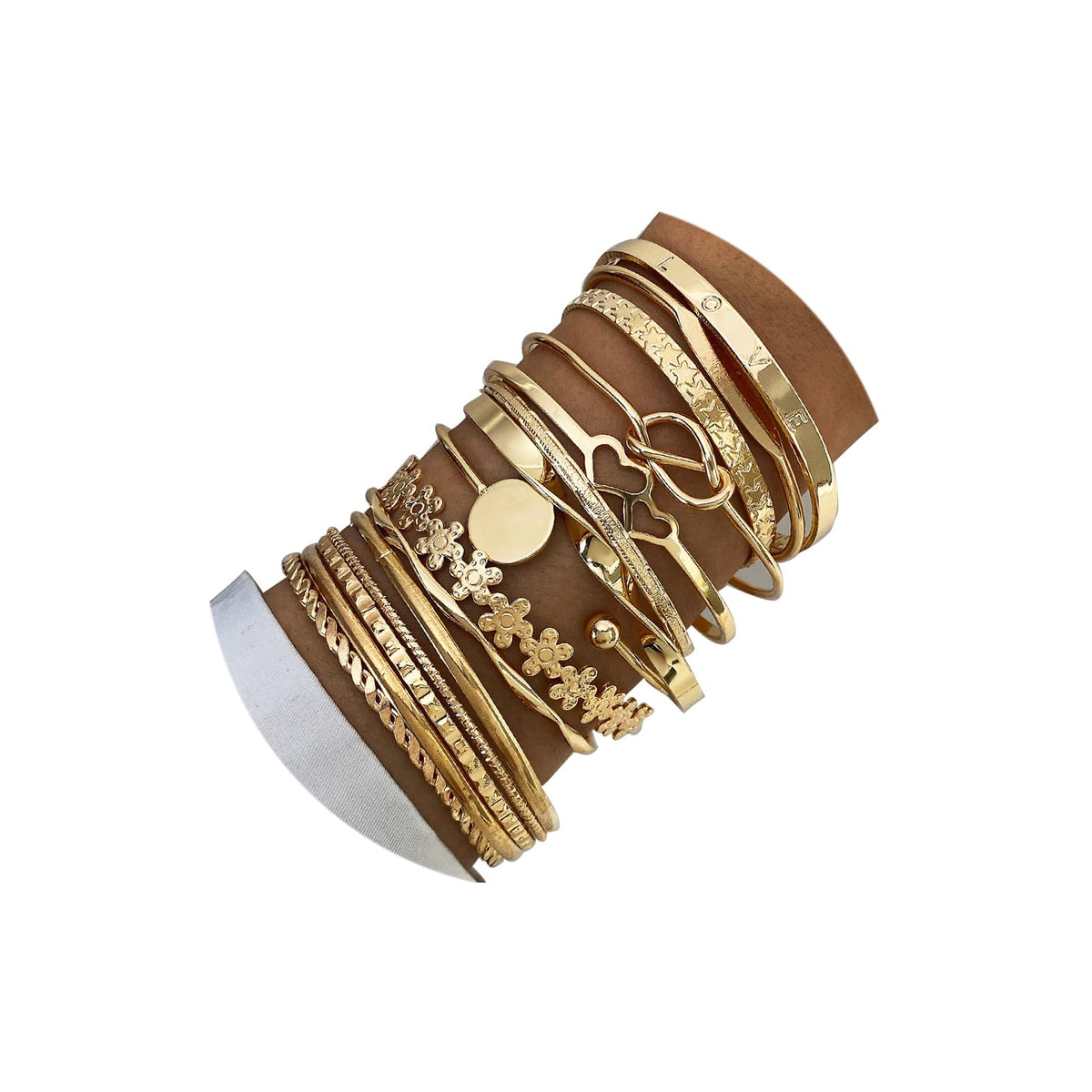 17IF Gold Bangle Bracelet For Women, 14k Multilayer Charm Textured Stackable Bracelets Boho Indian Chunky Cuff Fashion Jewelry Gift