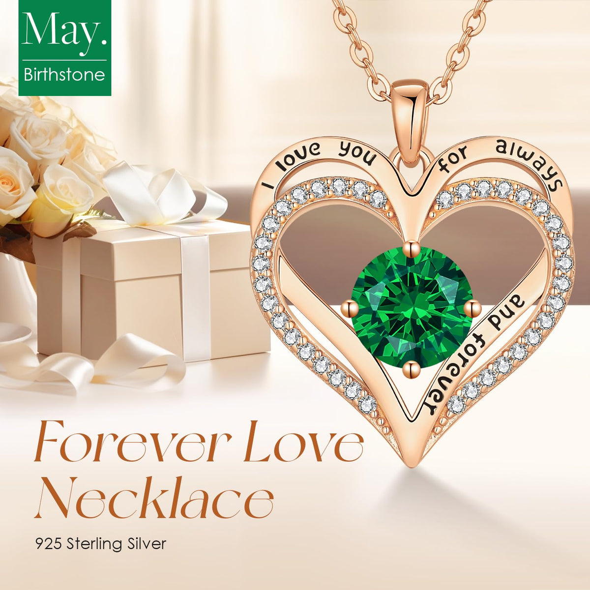 Personalized Double Heart Birthstone Necklace for Women – Sterling Silver Gift