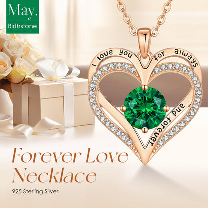 Personalized Double Heart Birthstone Necklace for Women – Sterling Silver Gift