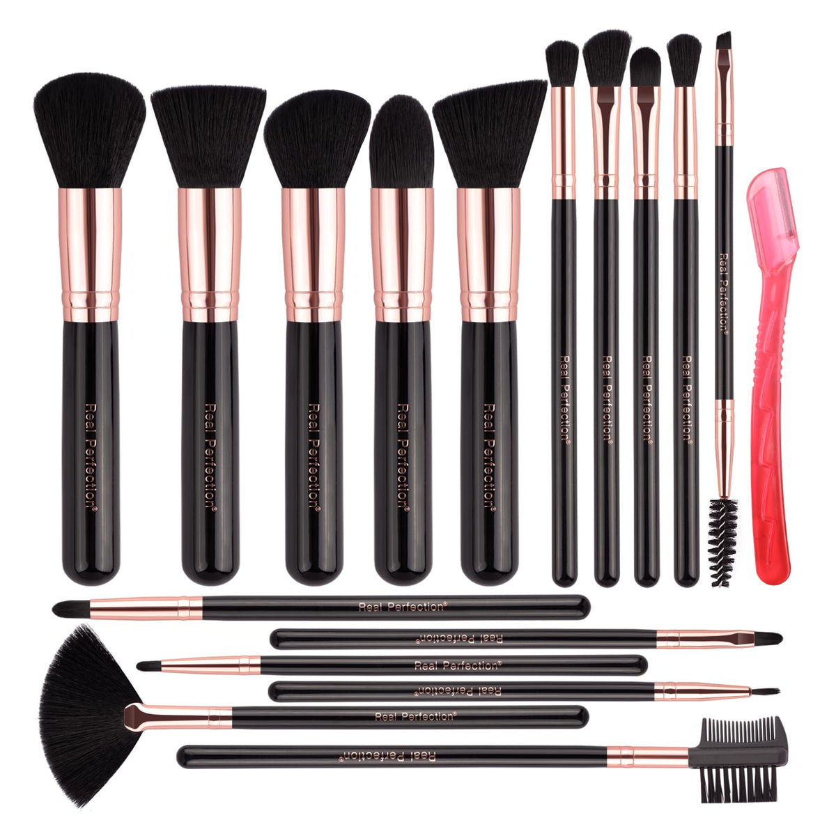 Real Perfection Makeup Brush Set 16 Pcs with 1 Eyebrow Razor Premium Synthetic Foundation Powder Concealers Eyeshadow Blush Makeup Brushes Make up Brushes Kit (Pink)