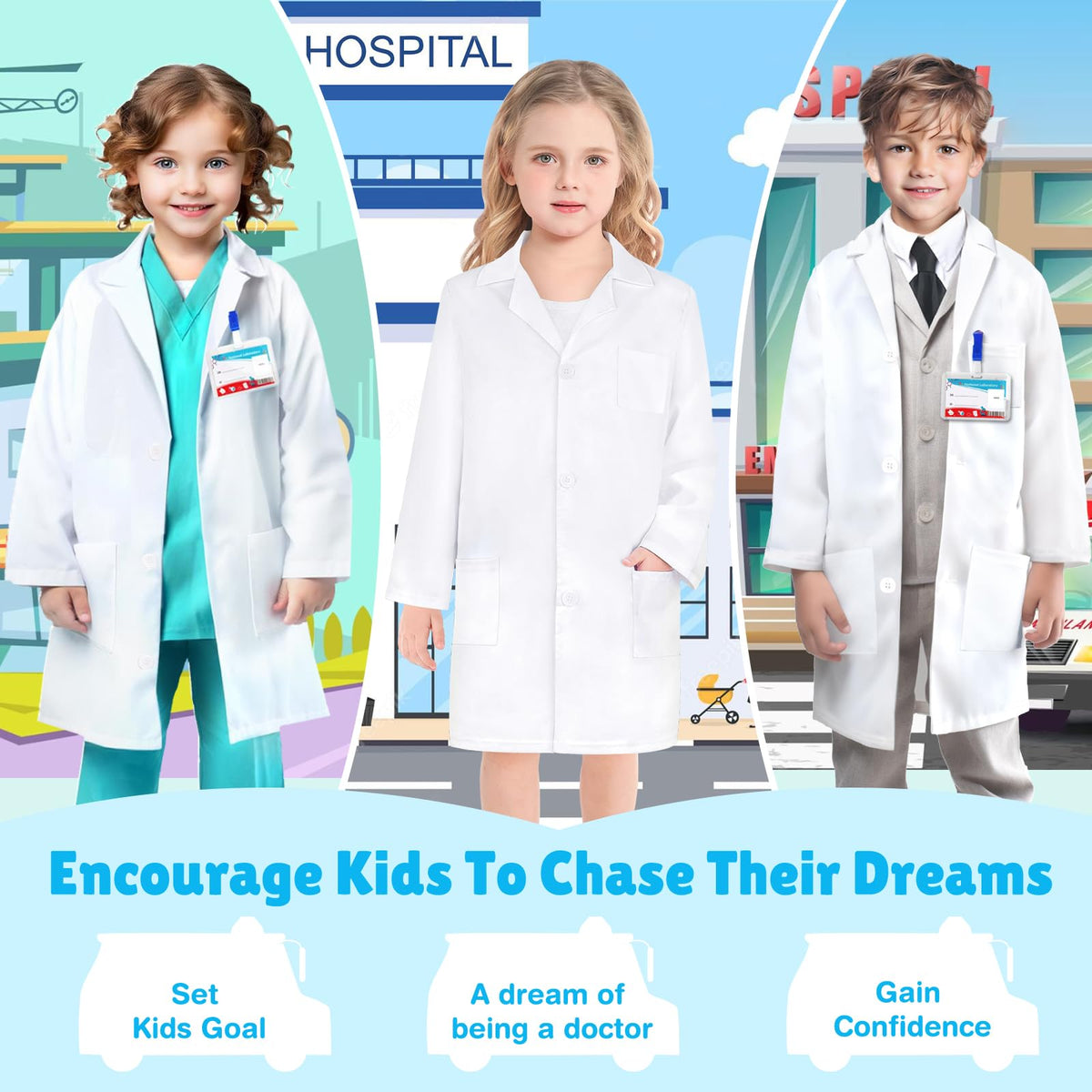 Doctor Costume for Kids - Lab Coat with Real Stethoscope Ages 3-12