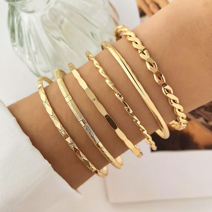 IFKM Gold Bangle Bracelets For Women, 14k Gold Plated Multi Layer Stackable Cuff Bracelet Set, Trendy Elegance Charms Non Tarnish Minimalist Textured Boho Jewelry Gift for Women