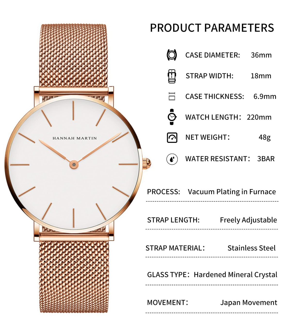 HANNAH MARTIN Watches for Women Analog Women&