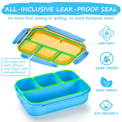 Bento Lunch Box for Kids - 4 Compartment Leak-Proof School Lunch Container with Utensils Purple