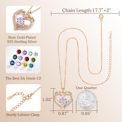 Personalized Double Heart Birthstone Necklace for Women – Sterling Silver Gift