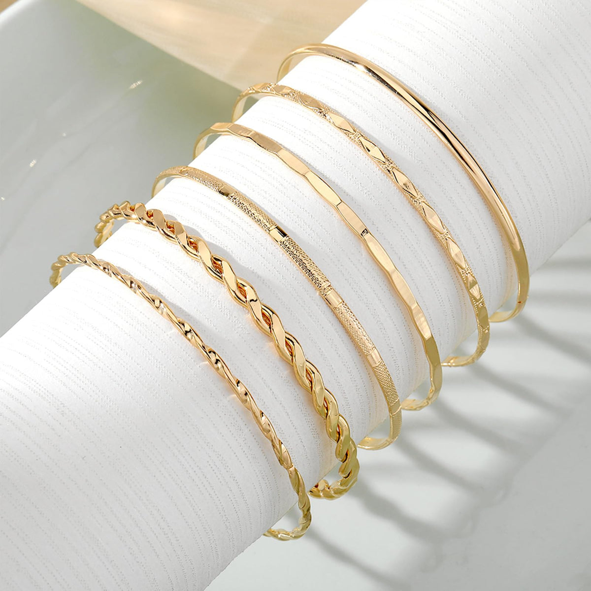 IFKM Gold Bangle Bracelets For Women, 14k Gold Plated Multi Layer Stackable Cuff Bracelet Set, Trendy Elegance Charms Non Tarnish Minimalist Textured Boho Jewelry Gift for Women