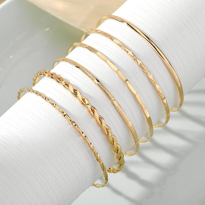 IFKM Gold Bangle Bracelets For Women, 14k Gold Plated Multi Layer Stackable Cuff Bracelet Set, Trendy Elegance Charms Non Tarnish Minimalist Textured Boho Jewelry Gift for Women
