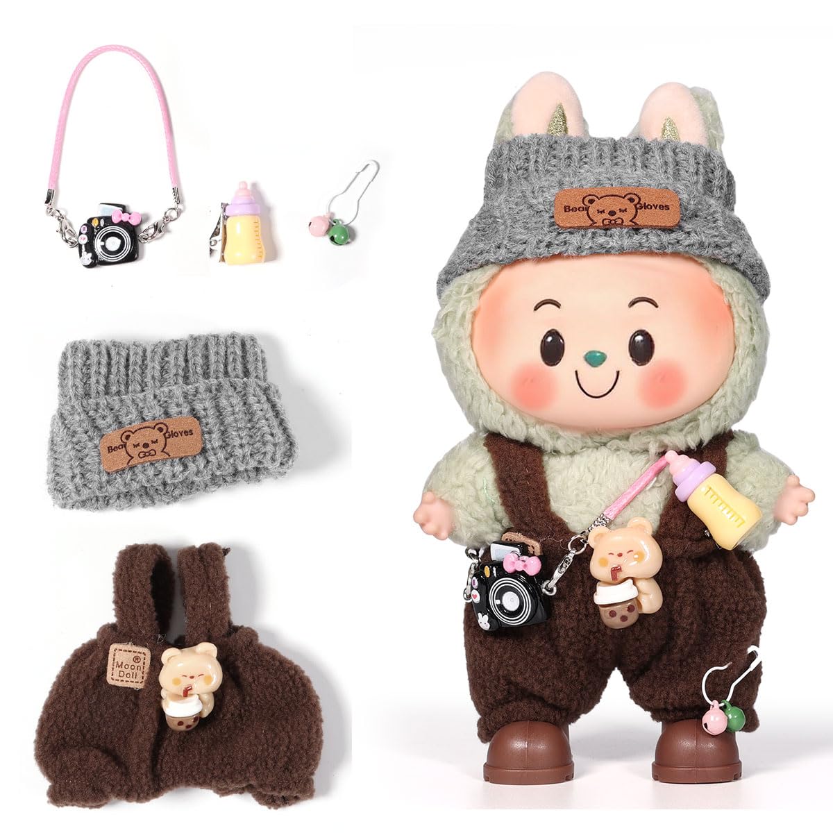 3 Piece Doll Clothes Set for 17cm Dolls - Handmade Crochet Outfit with Hat