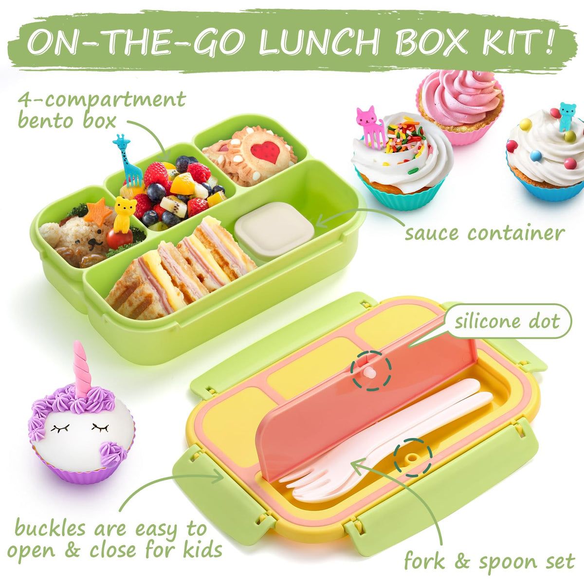 Bento Lunch Box for Kids - 4 Compartment Leak-Proof School Lunch Container with Utensils Purple