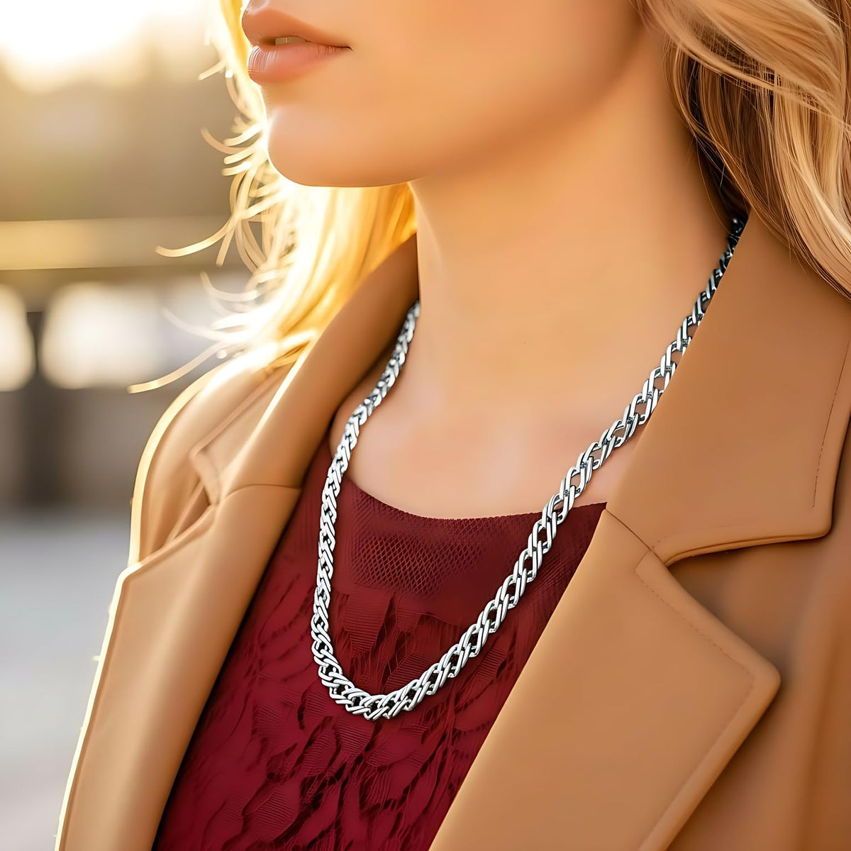 UNCLE LOL Premium Silver Cuban Link Chain Necklace – Tarnish-Resistant Stainless Steel