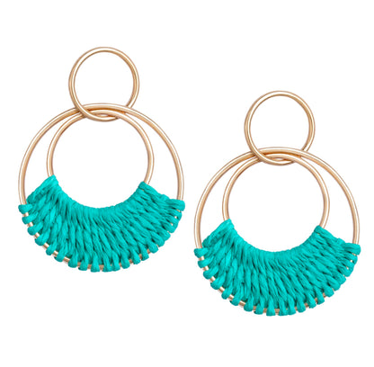 Raffia Hoop Earrings for Women Fun Boho Summer Beach Earrings Lightweight Handmade Straw Wicker Rattan Dangle Earrings Statement Geometric Round Drop Earrings