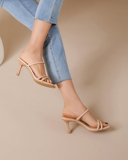 Heels for Women Square Open Toe Strappy Mules Women&