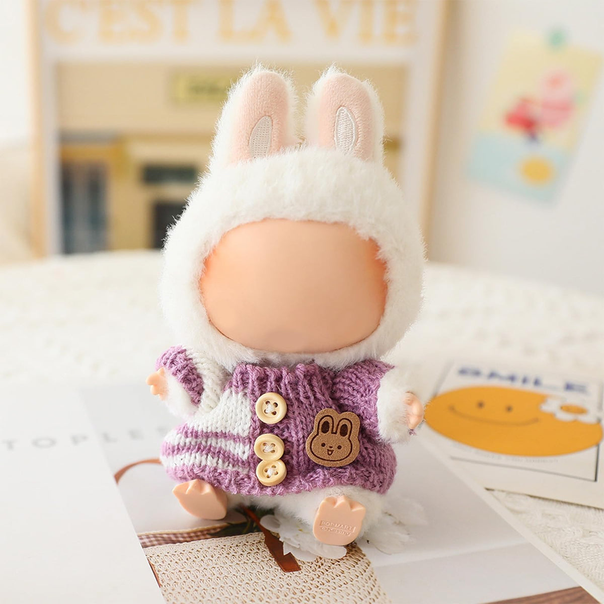 3 Piece Handmade Crochet Outfit for 17cm Dolls - Heart Sweater Hat &amp; Bag Set