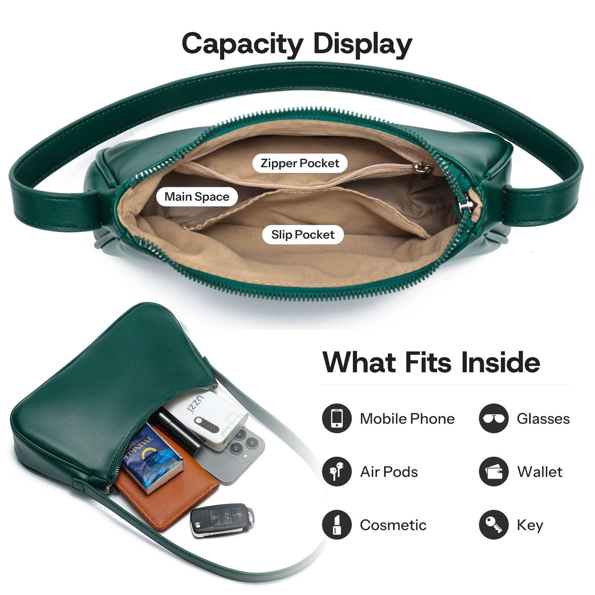 Small Shoulder Bag for Women Cute Mini Purse Trendy Vegan Leather Y2k Crescent Handbag