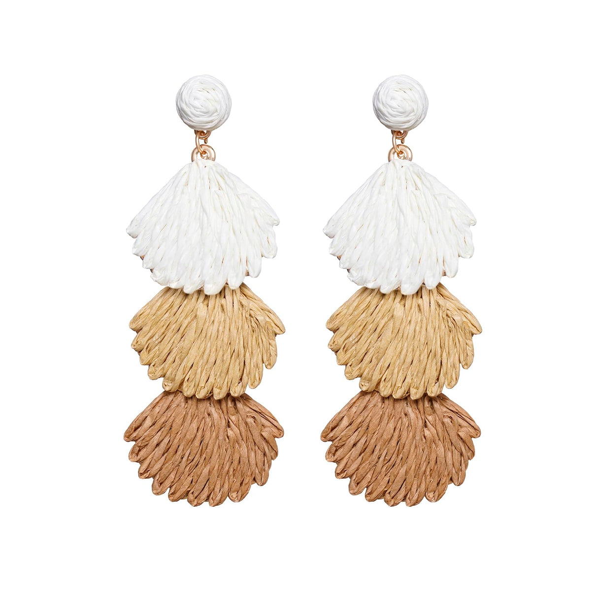 Raffia Dangle Earrings for Women - Boho Statement Rattan Drop Jewelry with Shell Design, Lightweight Summer Beach Trendy Accessories
