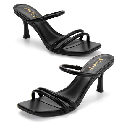 Heels for Women Square Open Toe Strappy Mules Women&