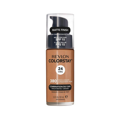 Revlon Liquid Foundation, ColorStay Face Makeup for Combination &amp; Oily Skin, SPF 15, Medium-Full Coverage with Matte Finish, 180 Sand Beige, 1 Fl Oz