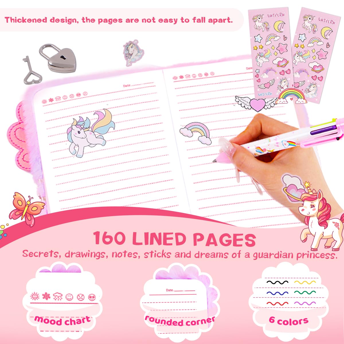 Girls Heart Diary with Lock and Keys - Cute Plush Secret Journal Notebook Gift Ages 6-8