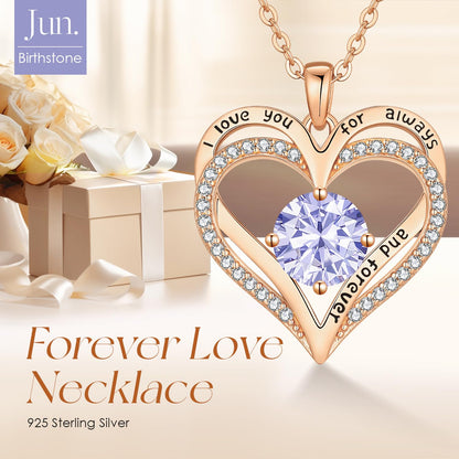 Personalized Double Heart Birthstone Necklace for Women – Sterling Silver Gift