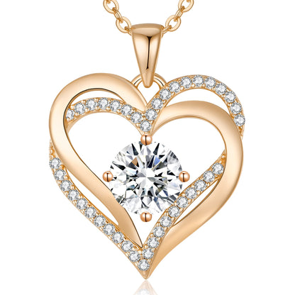 Personalized Double Heart Birthstone Necklace for Women – Sterling Silver Gift