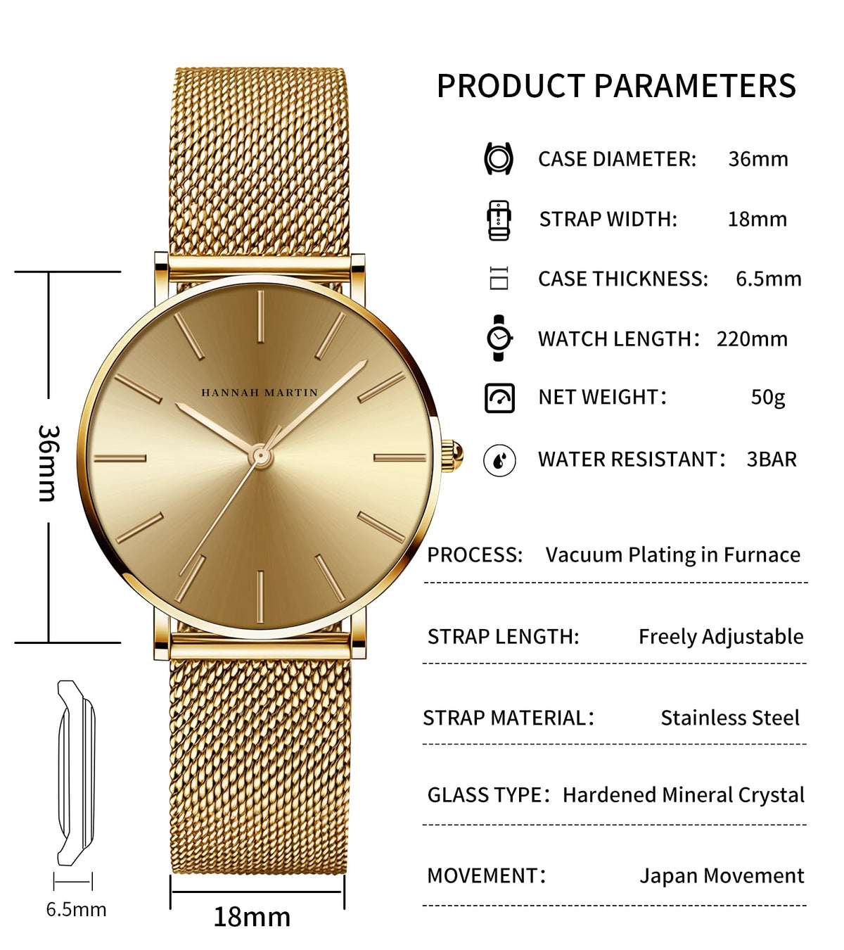 HANNAH MARTIN Watches for Women Analog Women&
