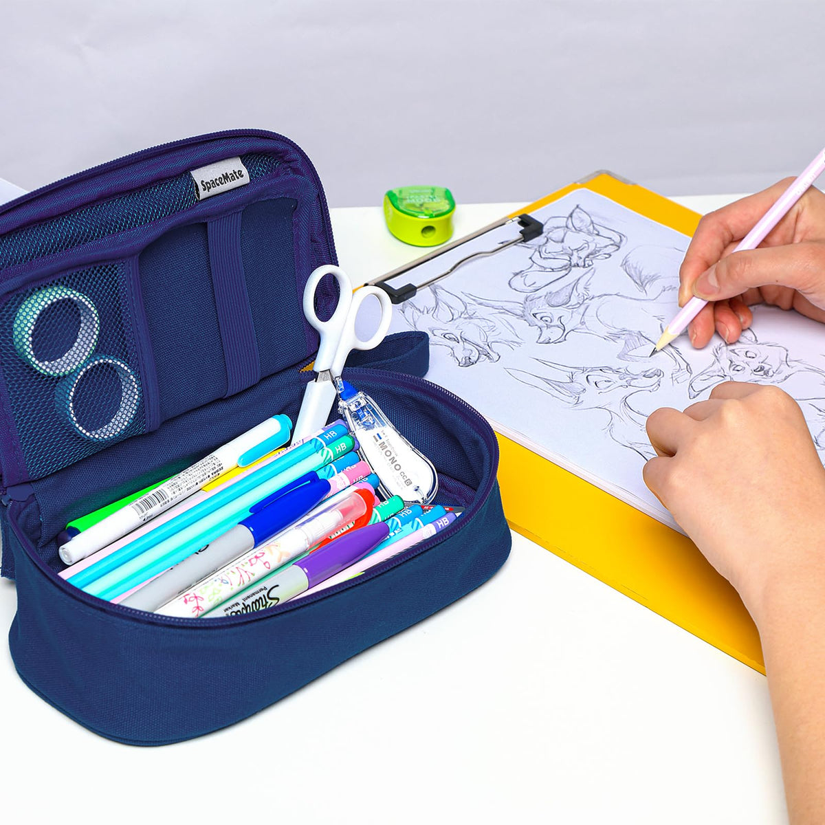 Large Pencil Case 1800ml - Heavy Duty Canvas School Supplies Organizer for Kids Students