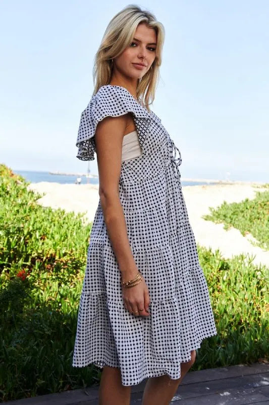 Davi &amp; Dani Jacquard V-Neck Flutter Cap Sleeve Tiered Dress