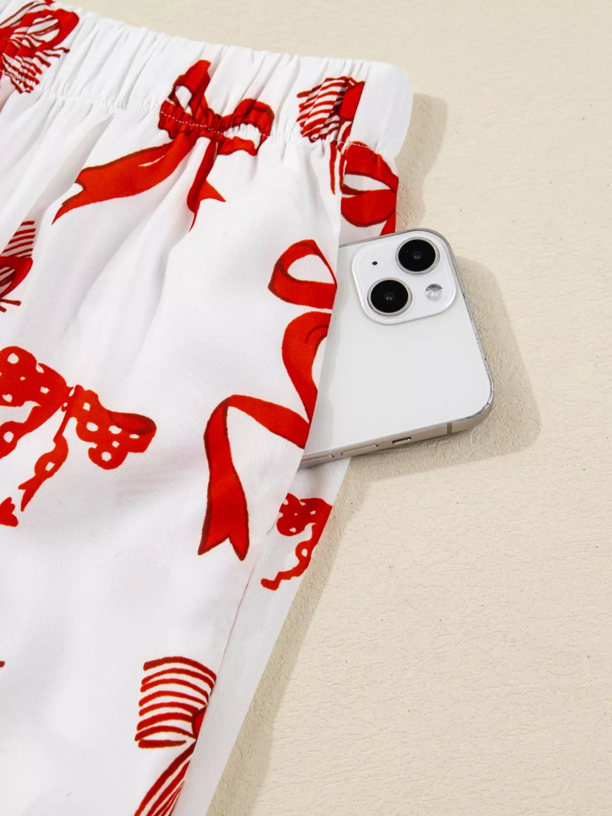 Christmas Bow Print Top and Pants 2pcs Pajama Set