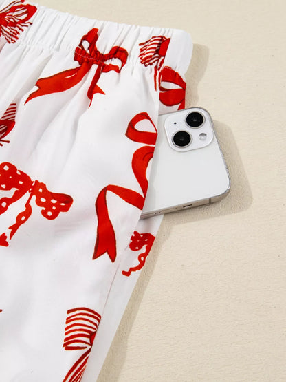 Christmas Bow Print Top and Pants 2pcs Pajama Set