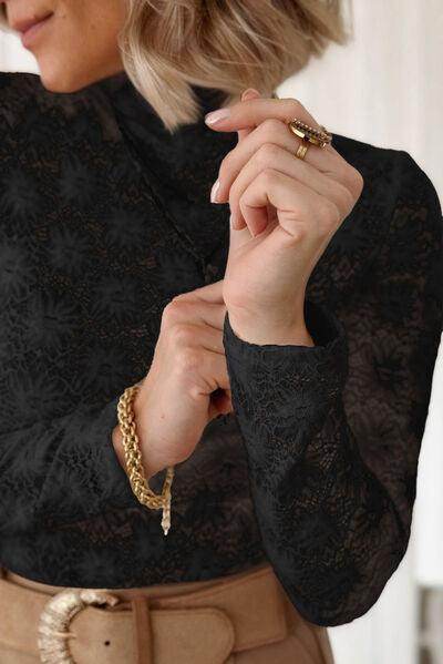 Lace Mock Neck Long Sleeve Blouse for Effortless Style